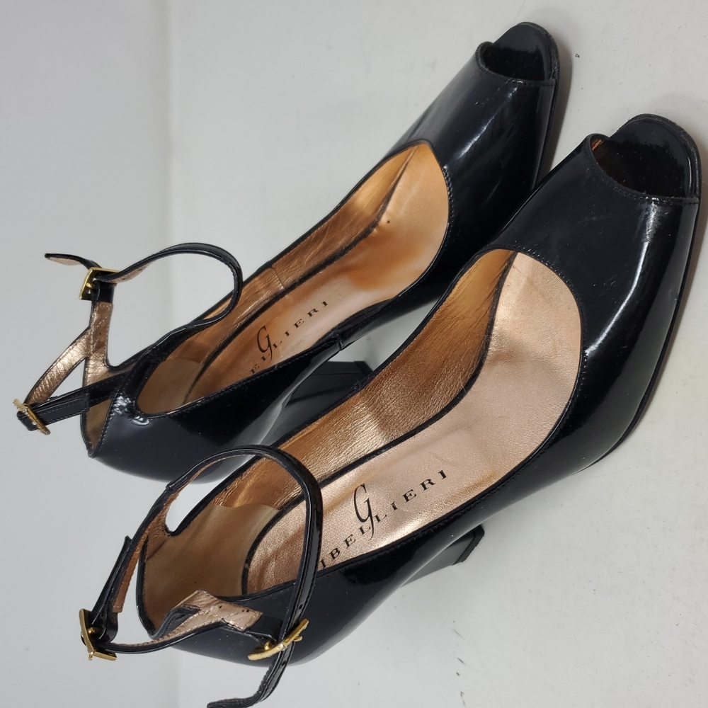 Enrico Gibellieri Vintage Black Patent Leather Heels US6.5/37.5 (7SRL003)